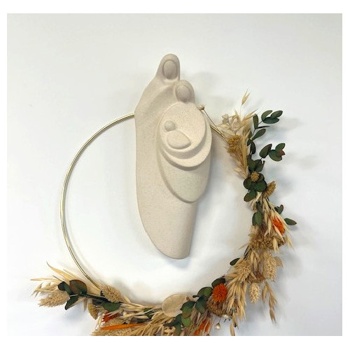 Statue Notre Dame de l'Eucharistie en albâtre avec dorure - 25cm | ...