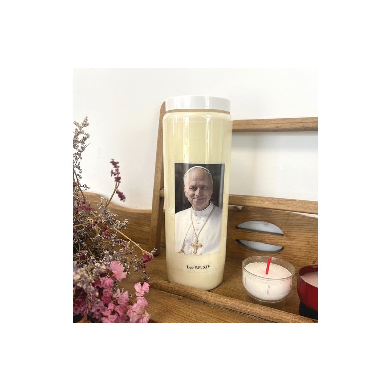 Bougie de neuvaine Pape Léon XIV coin prière