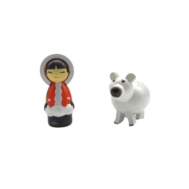 Esquimau et ours - Crèche de Noël en bois tourné