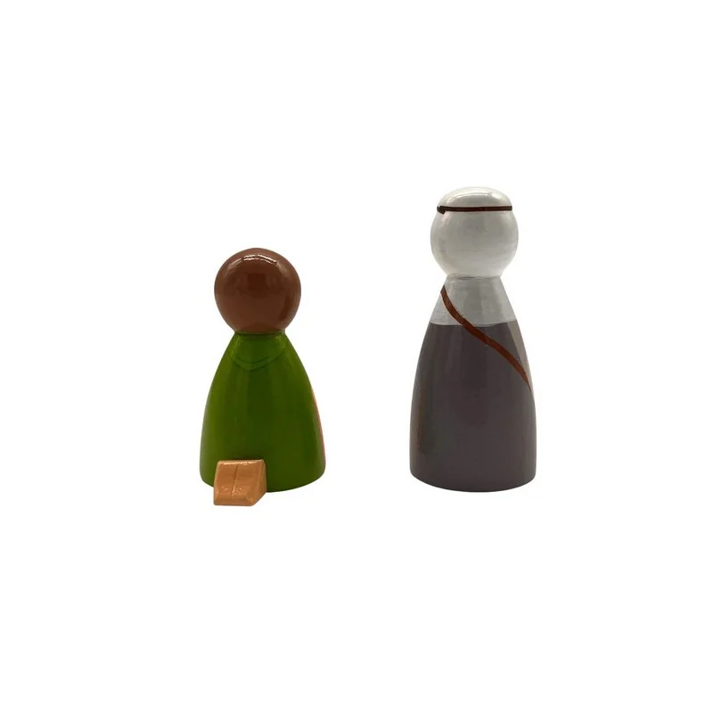 Crèche de Noël en bois tourné - 2 bergers - de dos