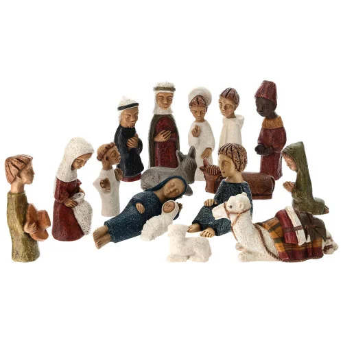 Crèche Soeurs de Bethleem colorée - 16 santons + étoile