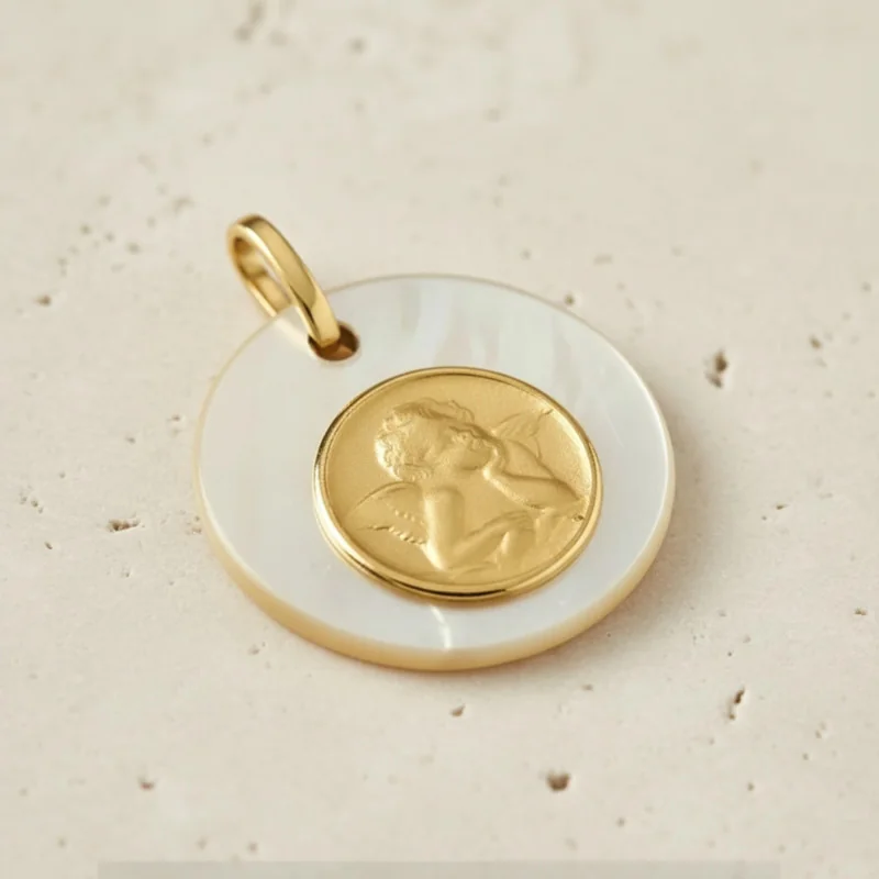 Médaille de baptême ange nacre et en or | Comptoir Religieux