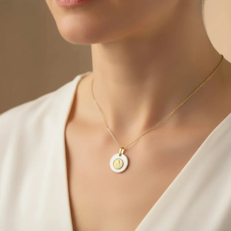 Médaille de baptême ange nacre et en or | Comptoir Religieux