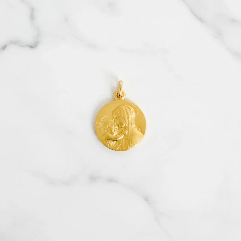 Médaille de baptême "Vierge à l'enfant" en Plaqué Or