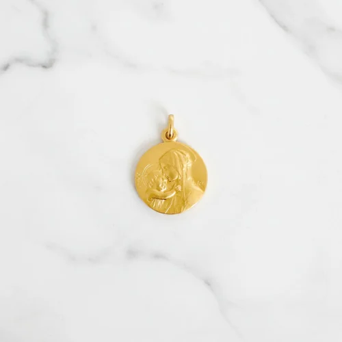 Médaille de baptême "Vierge à l'enfant" en Plaqué Or