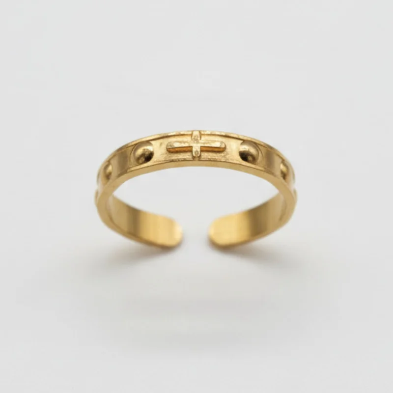 Bague Croix Dorée – Bague Religieuse Ajustable
