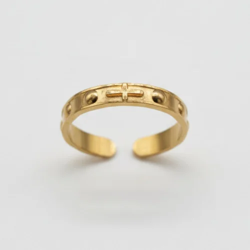 Bague Croix Dorée – Bague Religieuse Ajustable
