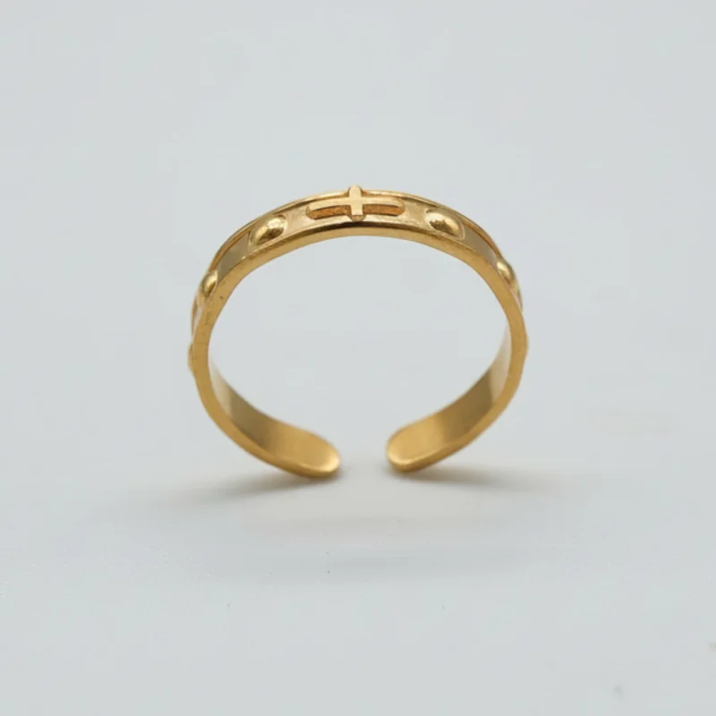 Bague Croix Dorée – Bague Religieuse Ajustable