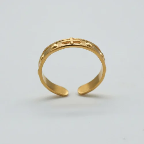 Bague Croix Dorée – Bague Religieuse Ajustable