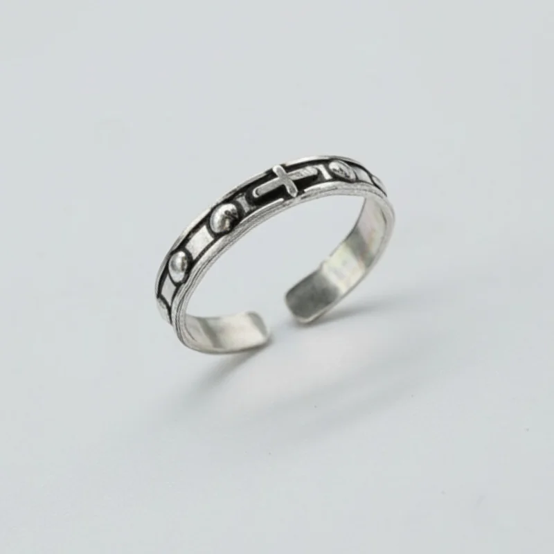 Bague Croix Argentée – Bague Religieuse Ajustable