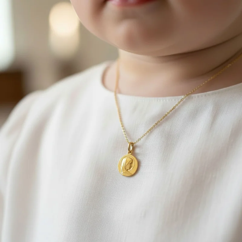Médaille baptême \"profil de Vierge\" - Or  | Comptoir Religieux