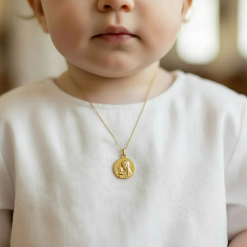 Médaille de baptême \"Vierge à l'enfant\" en Plaqué Or  | Comptoir ...