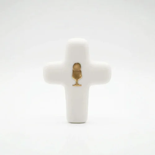 Croix Emany en pierre d'albâtre avec dorure - Croix de l'eucharisti...