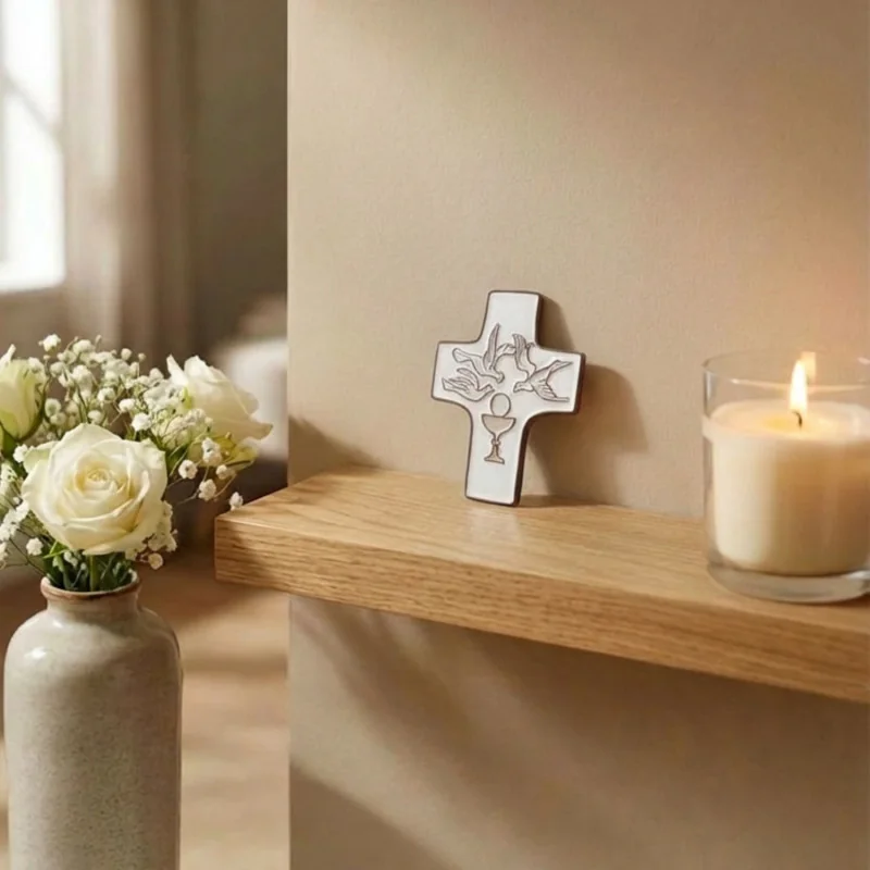 Croix céramique "Communion" blanc | Comptoir Religieux