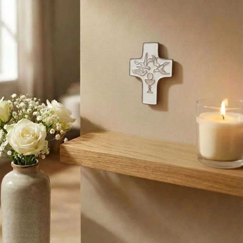 Croix céramique "Communion" blanc | Comptoir Religieux