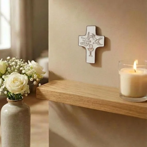 Croix céramique "Communion" blanc | Comptoir Religieux