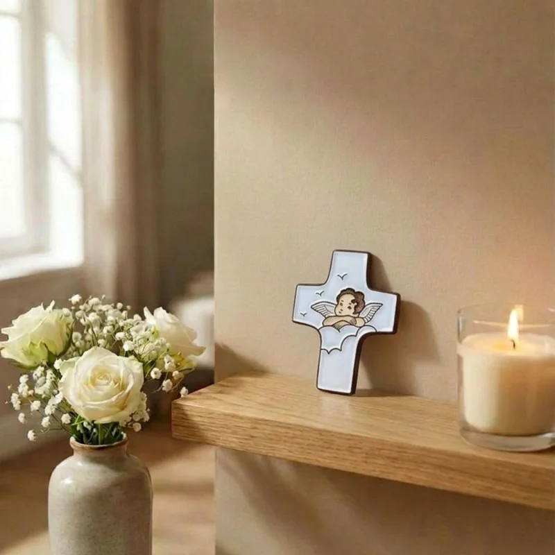 Croix céramique \"Ange\" blanc | Comptoir Religieux