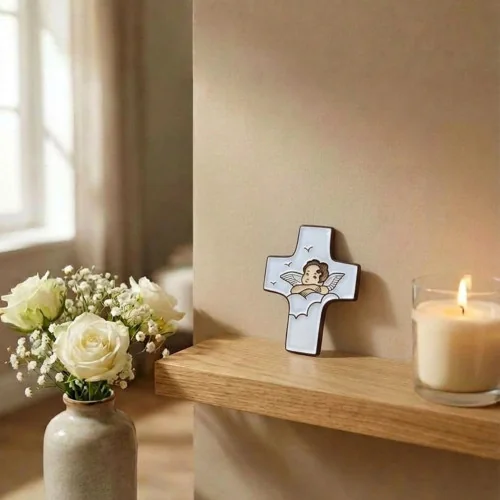 Croix céramique \"Ange\" blanc | Comptoir Religieux
