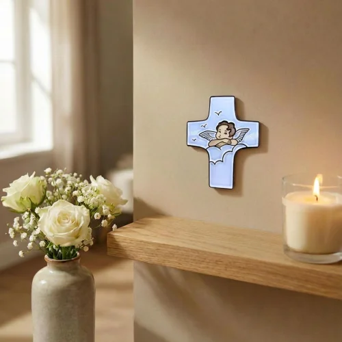 Croix céramique \"Ange\" blanc | Comptoir Religieux