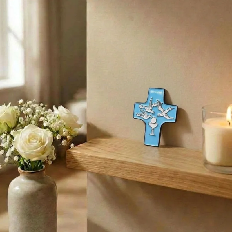 Croix céramique bleu ciel | Comptoir Religieux