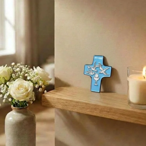 Croix céramique bleu ciel | Comptoir Religieux