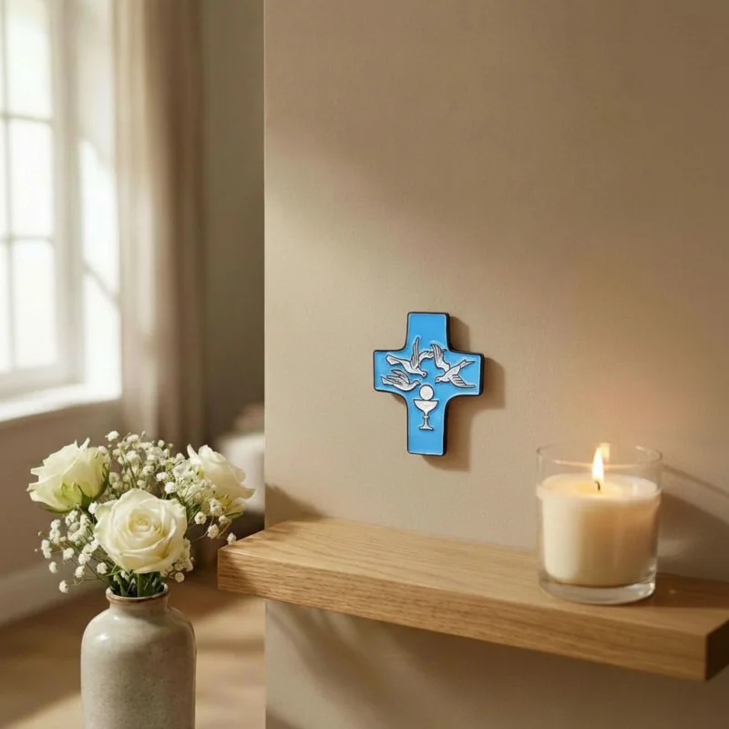 Croix céramique bleu ciel | Comptoir Religieux