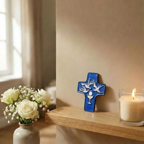 Cadeau pour communion Croix céramique bleu foncé | Comptoir Religieux