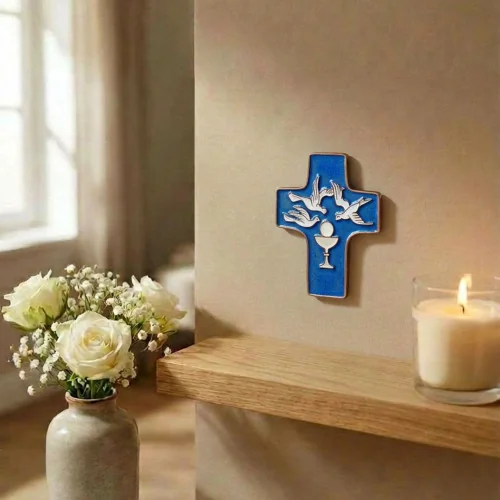 Cadeau pour communion Croix céramique bleu foncé | Comptoir Religieux