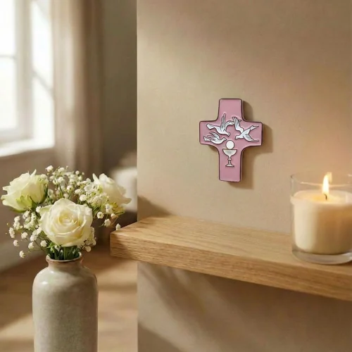 Cadeau pour communion Croix céramique rose | Comptoir Religieux