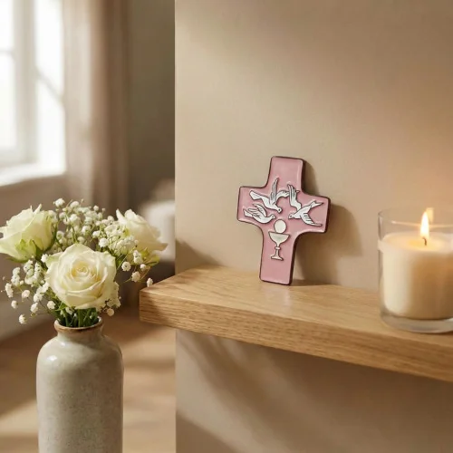 Cadeau pour communion Croix céramique rose | Comptoir Religieux