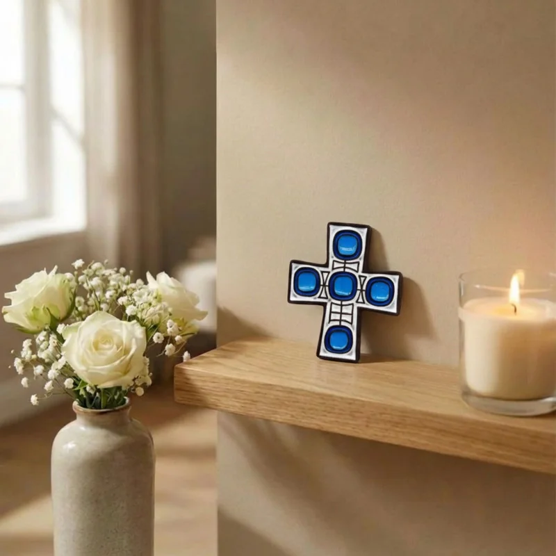 Cadeau Baptême original - croix céramique blanche et bleue | Compto...