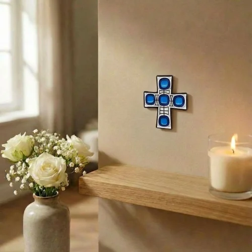 Cadeau Baptême original - croix céramique blanche et bleue | Compto...