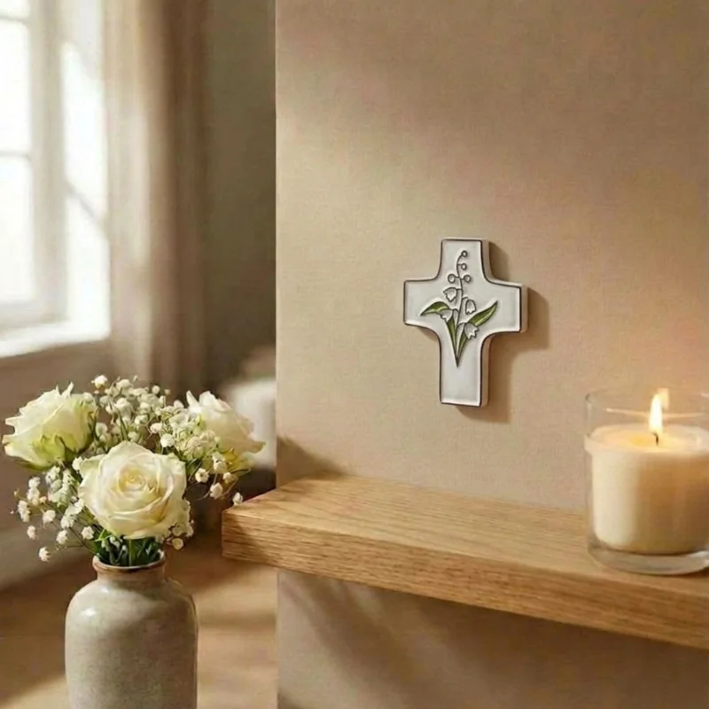 Croix Céramique avec Fleurs de Lys | Comptoir Religieux