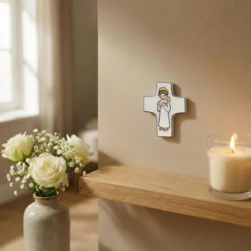 cadeau pour un baptême : croix céramique \"agneau de Dieu\" blanc |...