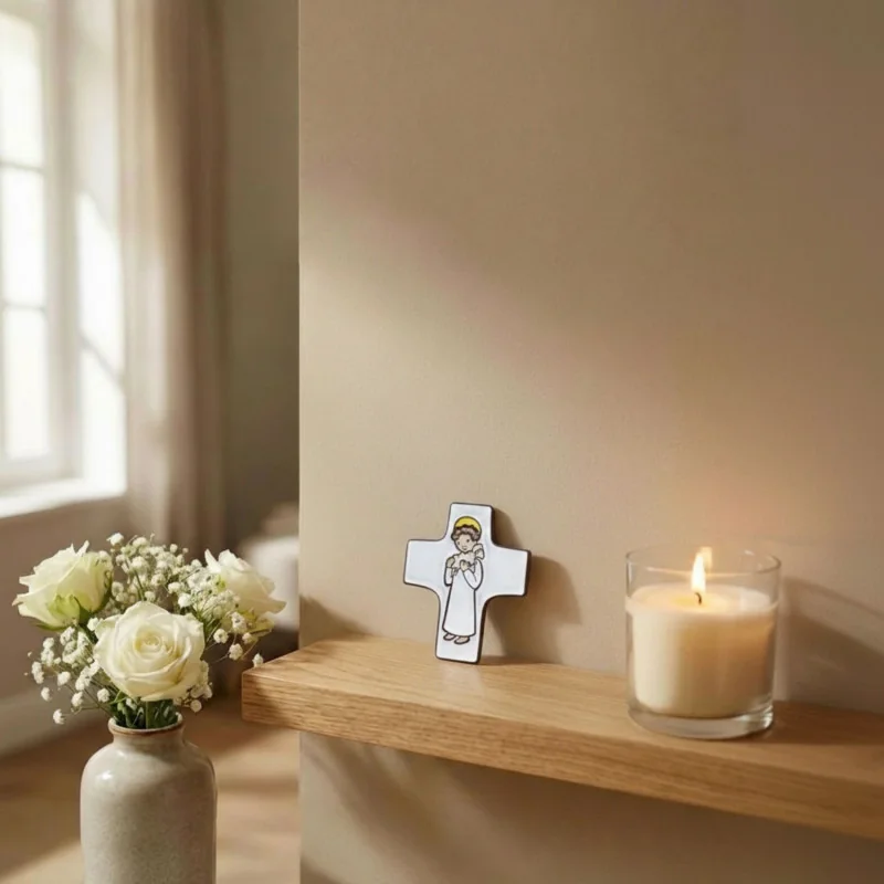 cadeau pour un baptême : croix céramique \"agneau de Dieu\" blanc |...