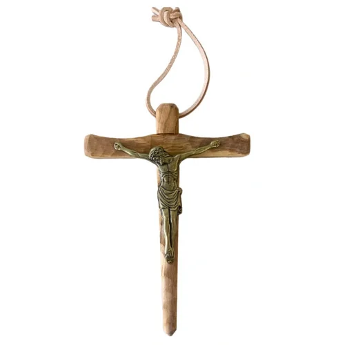 Crucifix en olivier et bronze | Comptoir Religieux