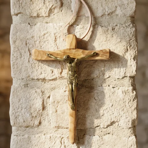 Crucifix en olivier et bronze | Comptoir Religieux