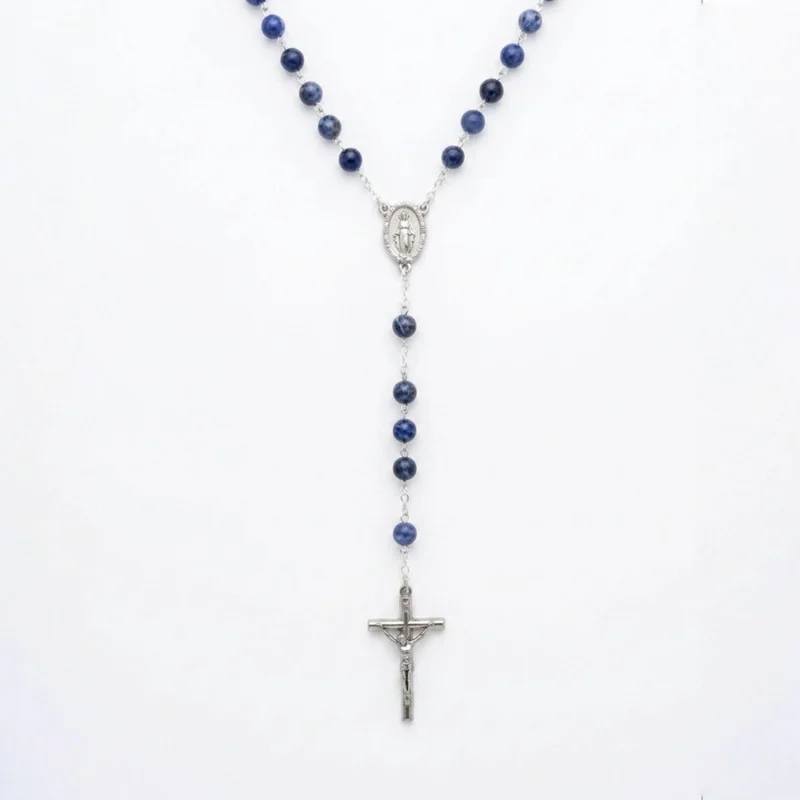 Chapelet sodalite en chaîne argenté | Comptoir Religieux
