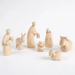 Crèche de Noël en bois naturel - Nativité + Berger et animaux | Com...