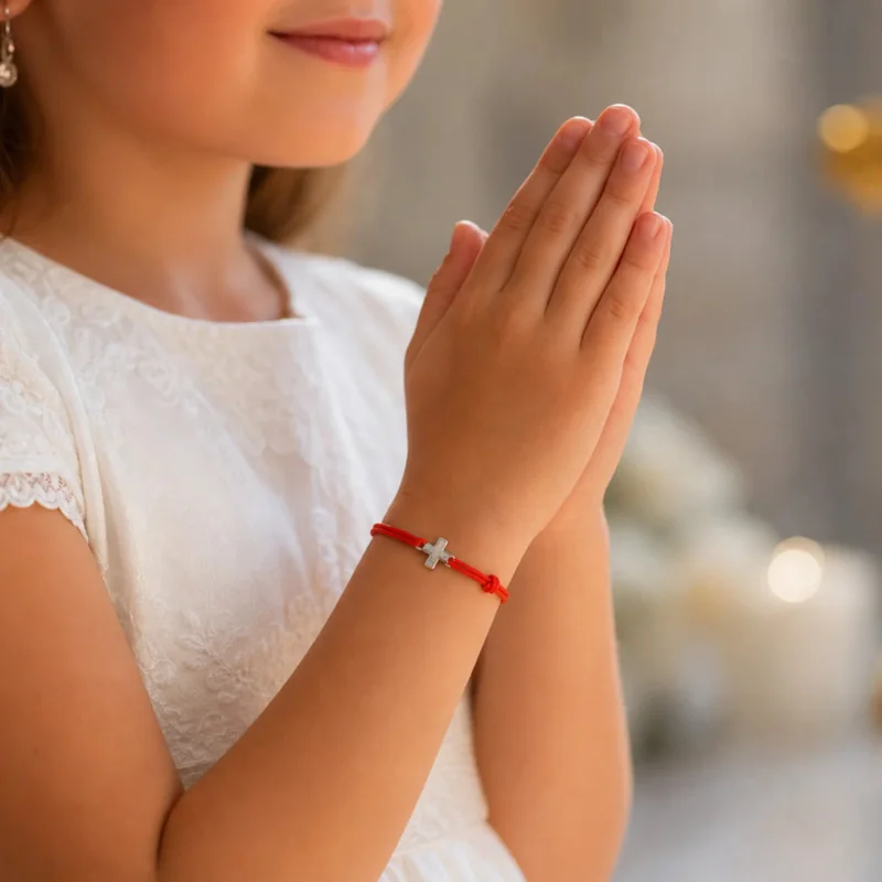 Bracelet élastique orange fluo avec croix | Comptoir Religieux