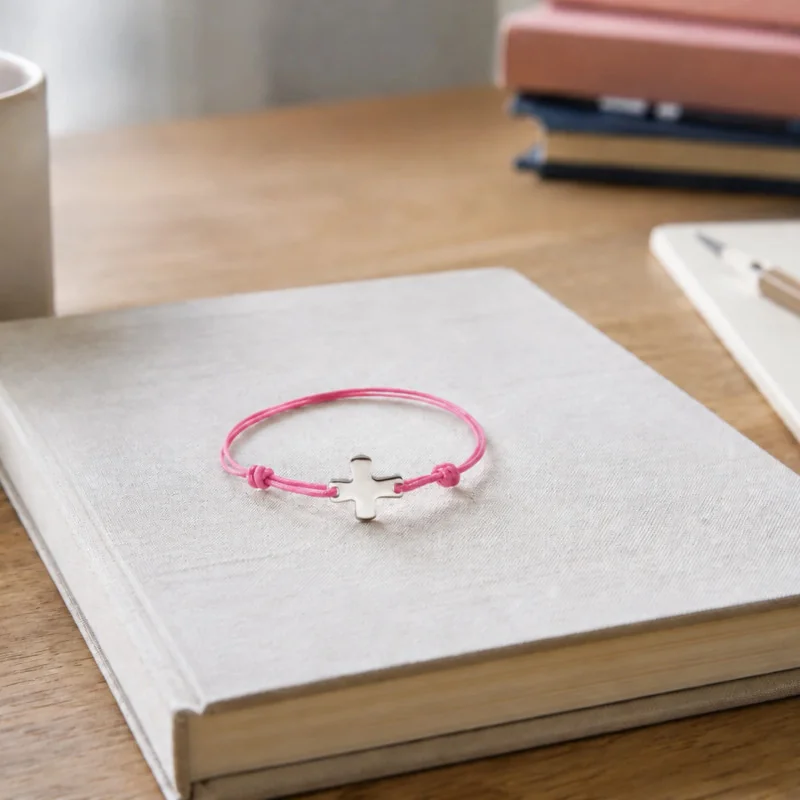 Bracelet croix pour enfant - élastique rose | Comptoir Religieux