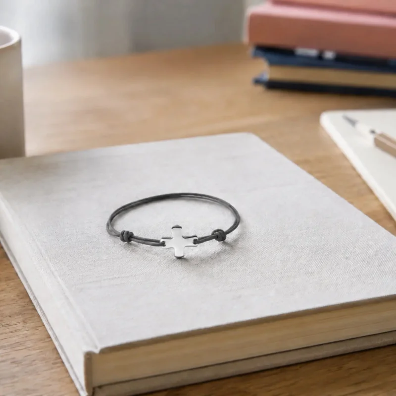 Bracelet élastique gris avec croix | Comptoir Religieux