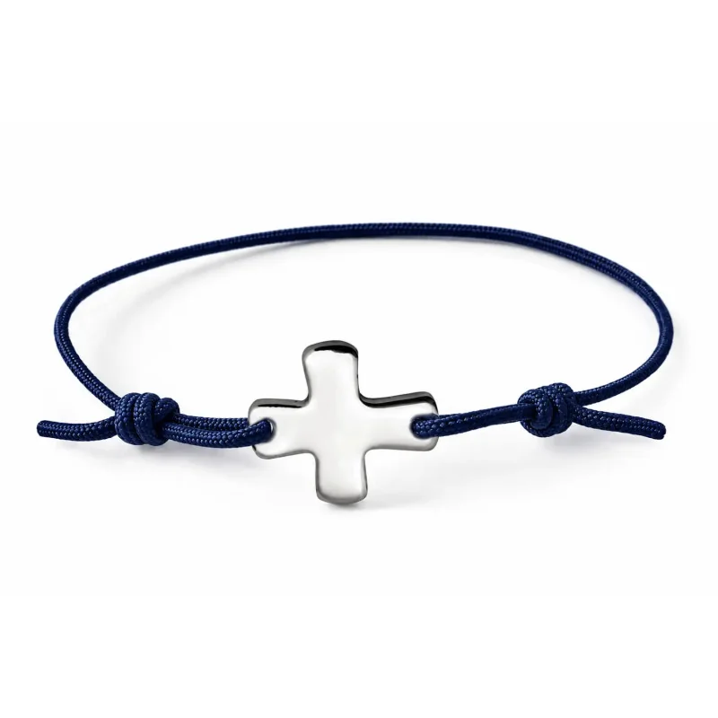 Bracelet élastique bleu marine avec croix | Comptoir Religieux