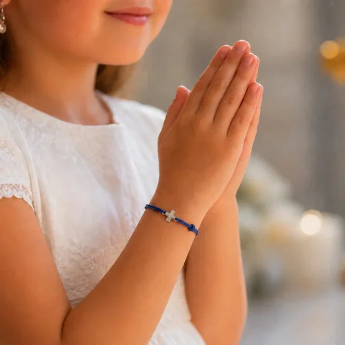 Bracelet élastique bleu marine avec croix | Comptoir Religieux