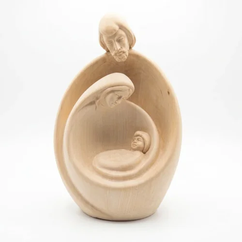 Statue moderne Sainte Famille en bois naturel 36cm | Comptoir Relig...