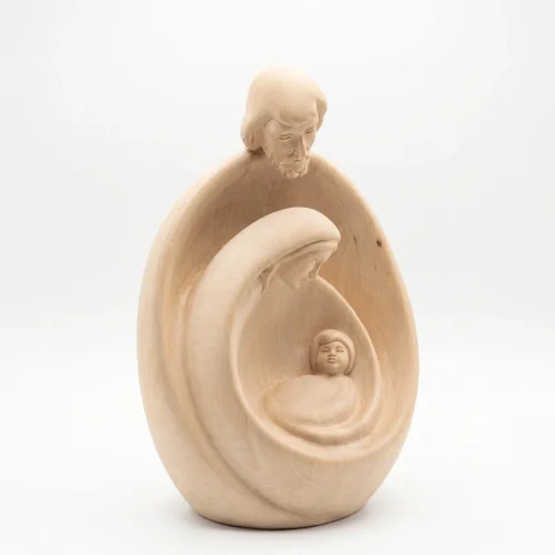 Statue moderne Sainte Famille en bois naturel 36cm | Comptoir Relig...