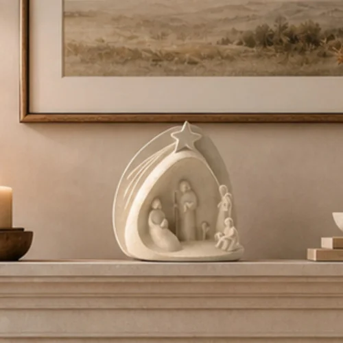 Statue Notre Dame de l'Eucharistie en albâtre avec dorure - 25cm | ...