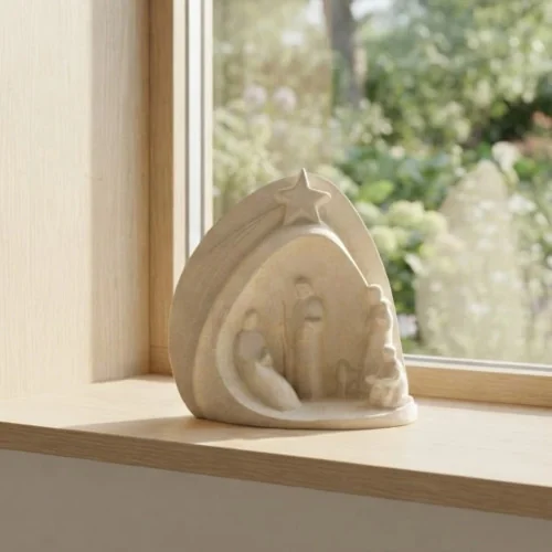 Statue Notre Dame de l'Eucharistie en albâtre avec dorure - 25cm | ...