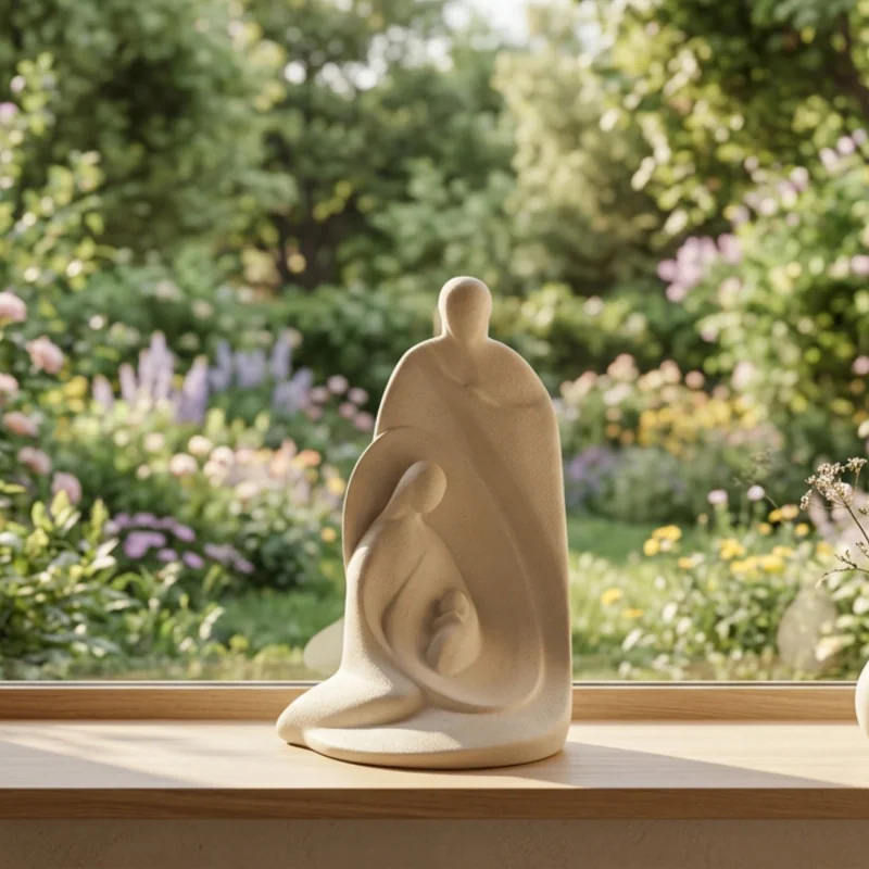 Statue Notre Dame de l'Eucharistie en albâtre avec dorure - 25cm | ...