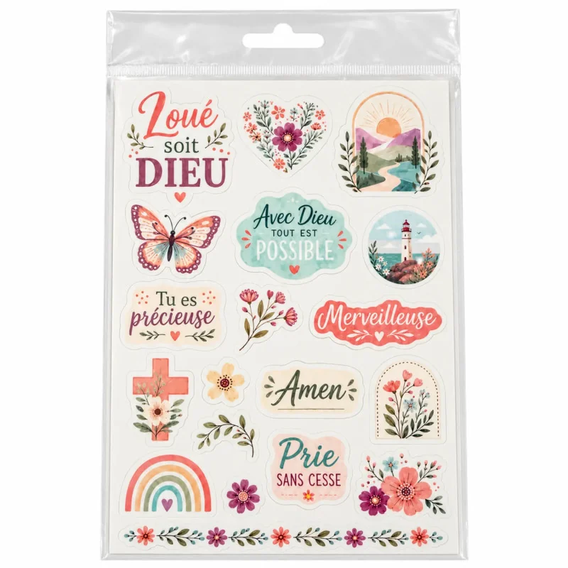 Lot de 3 planches d'autocollants - motifs chrétiens | Le Comptoir Religieux